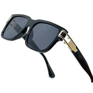 Men Sunglasses Fashion Designer Square Dark Black Lens Gold‎ Metal Trendy Shades